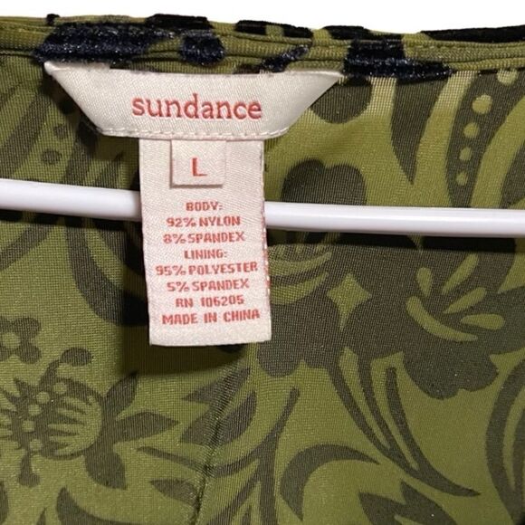 Sundance Catalog- Women Blouson Green w Black Velvet Burnout Top Blouse, Size L - Picture 2 of 8